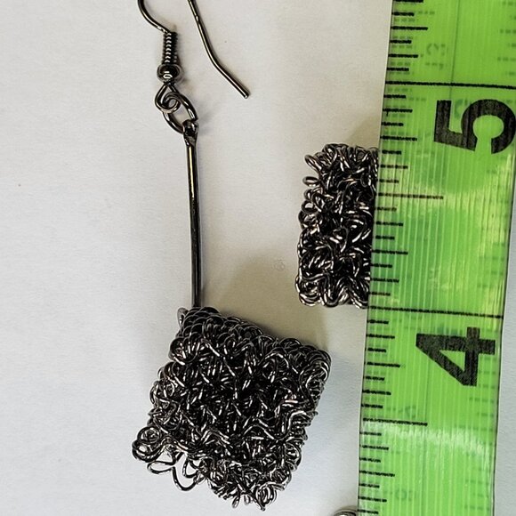 Black Cube Drop Dangle Earrings - Picture 9 of 14